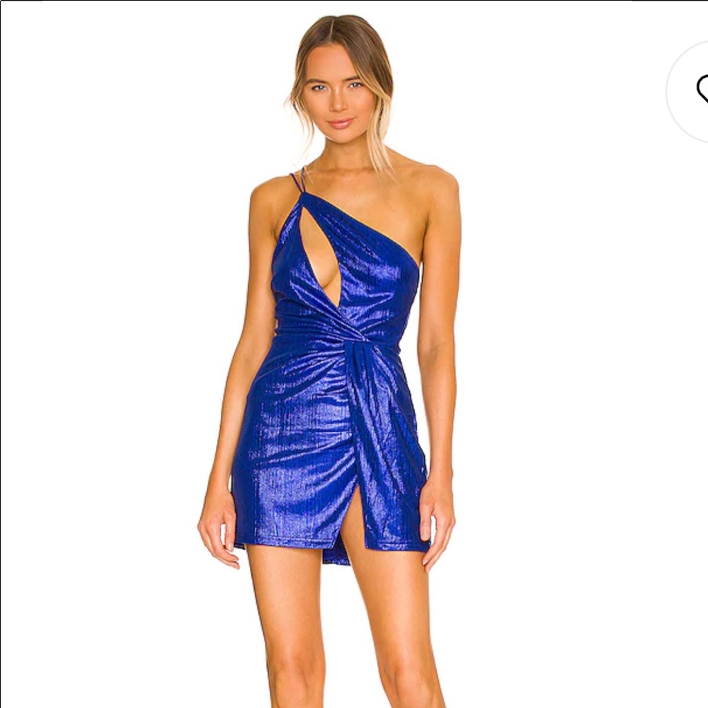 Claudette Cut Out Dress in Blue Metallic